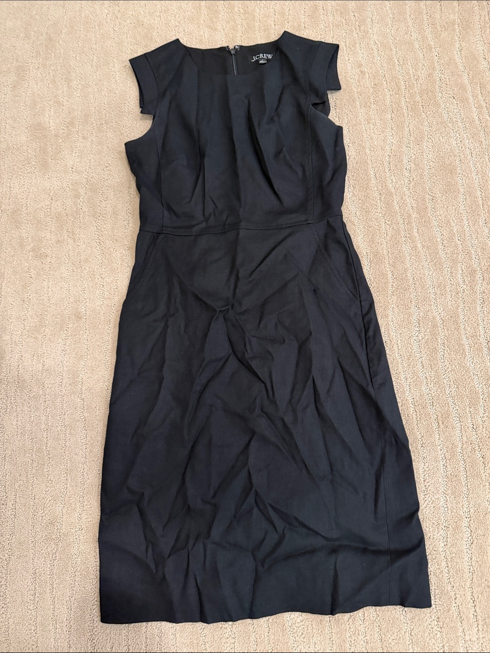 J. Crew Black Cap-Sleeve Midi Sheath Dress